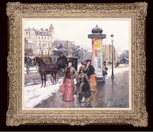 Juan Soler - Figures In A Snowy Street, Paris