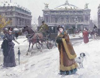 Juan Soler - Figures in the snow before the Opera House, Paris