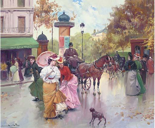 Juan Soler - Ladies in a Parisien street, Autumn