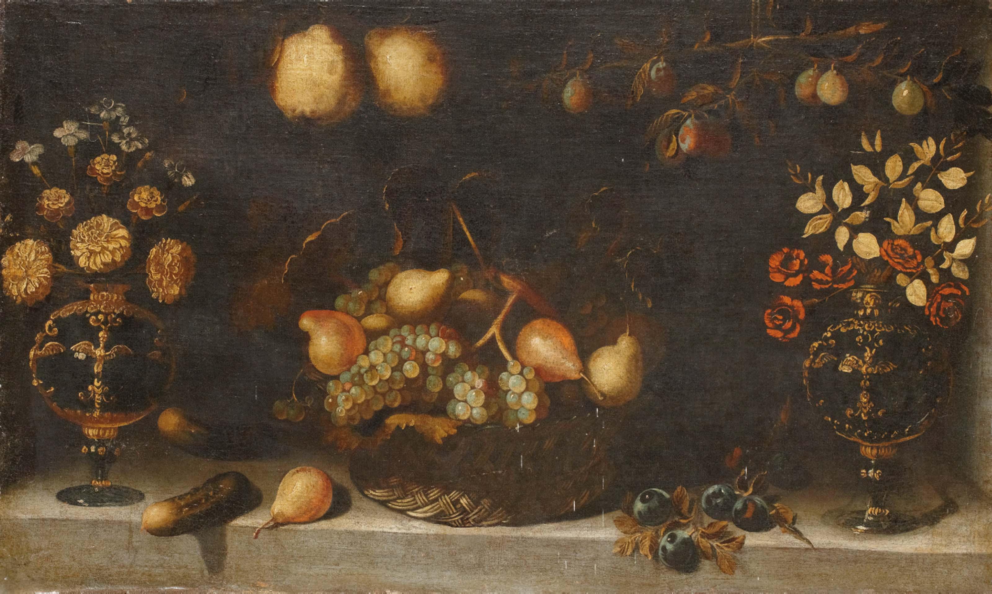 Juan van Der Hamen Y Leon - Panier de fruits et vases de fleurs