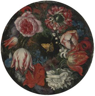 Juan Van Der Hamen Y León - Wreath Of Roses, Carnations, Anemonies, Morning Glories, Hyacinths, Tulips, Lily Of The Valley, And A Butterfly