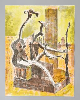 Judy Cassab - Untitled (Max Ernst on Pompidou Terrace with the Old Parisian Houses), 1992