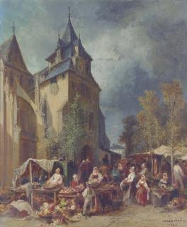 Jules Achille Noël - A Bustling Marketplace