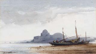 Jules-Achille Noel - Bateaux de Pêche À Marée Basse, Une Mosquée Au Fond