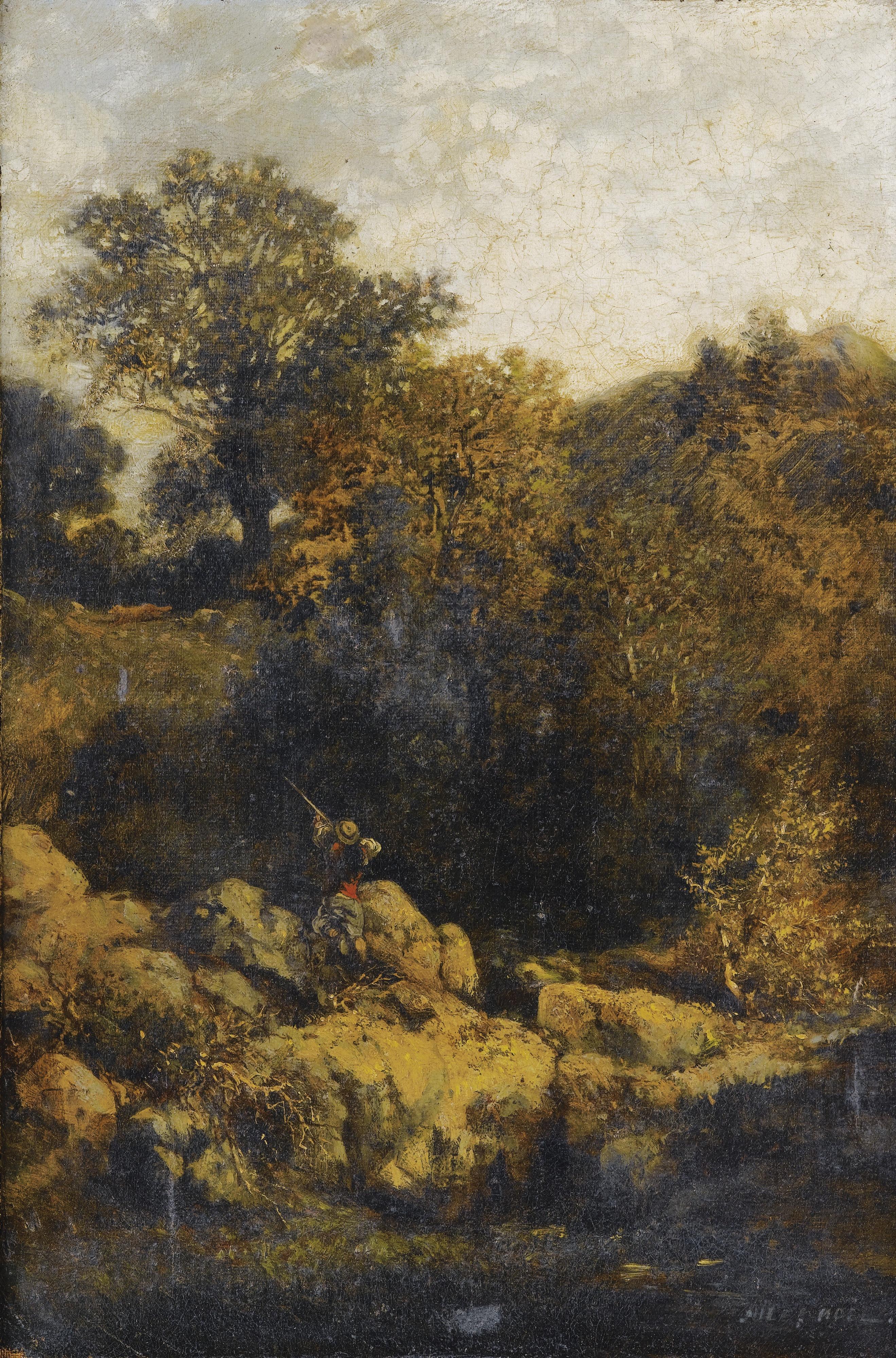 Jules-Achille Noël - Chasseur Dans Un Paysagejules-Achille Noël ; Hunter In A Landscape ; Signed Lower Right ; Oil On Canvas