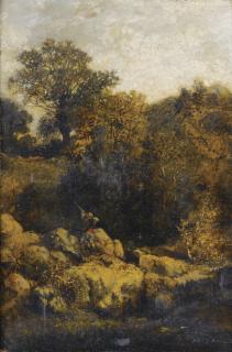 Jules-Achille Noël - Chasseur Dans Un Paysagejules-Achille Noël ; Hunter In A Landscape ; Signed Lower Right ; Oil On Canvas