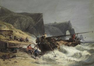 Jules Achille Noël - Fishermen Bringing In A Boat