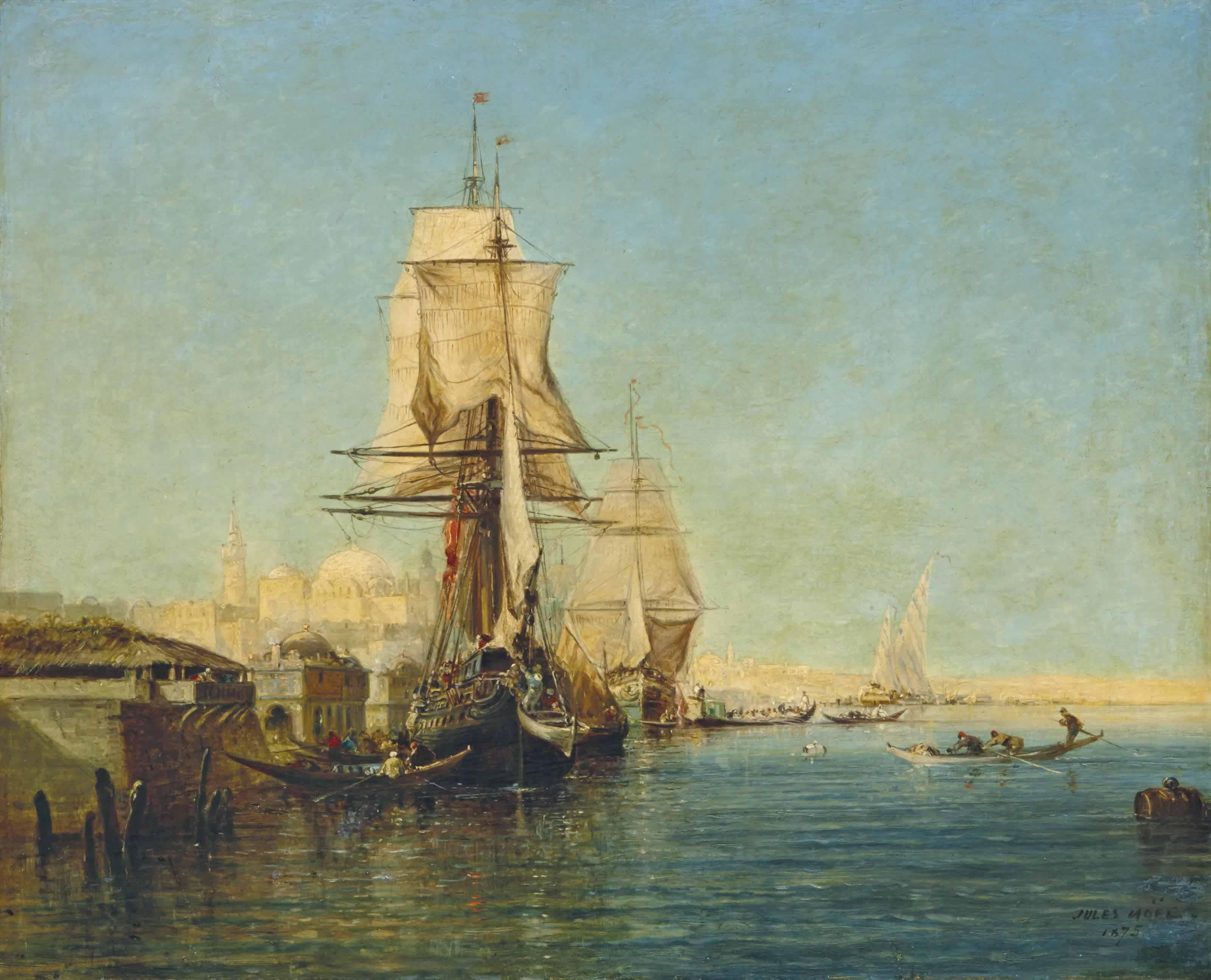 Jules Achille Noel - Les rives du Bosphore avec une vue présumée de Constantinople en arrière-plan
