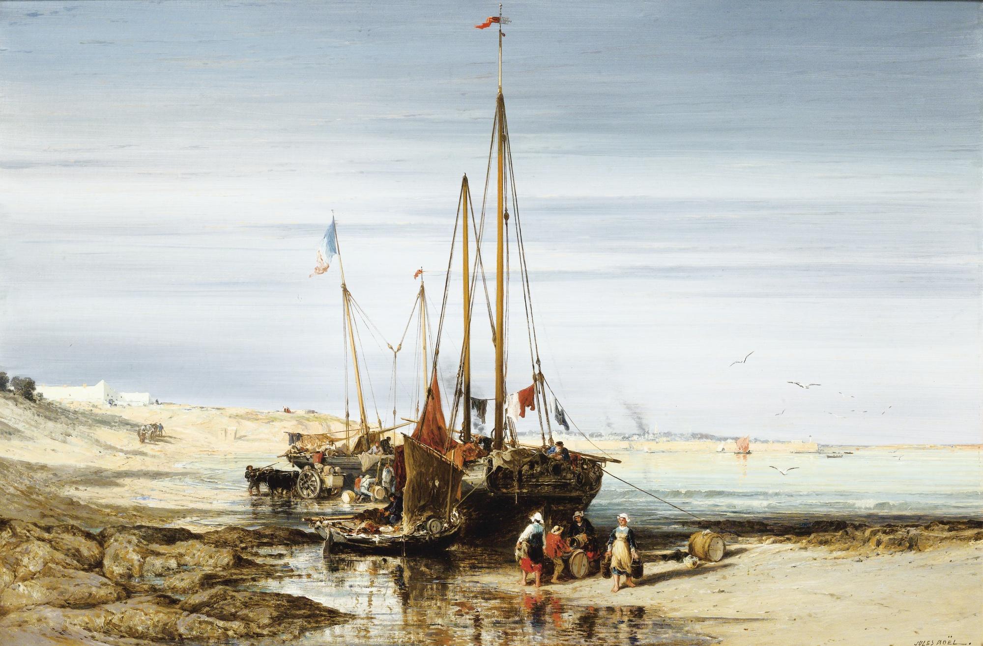 Jules-Achille Noël - Retour De Pêchejules-Achille Noël ; Coming Back From Fishing ; Signed Lower Right ; Oil On Canvas