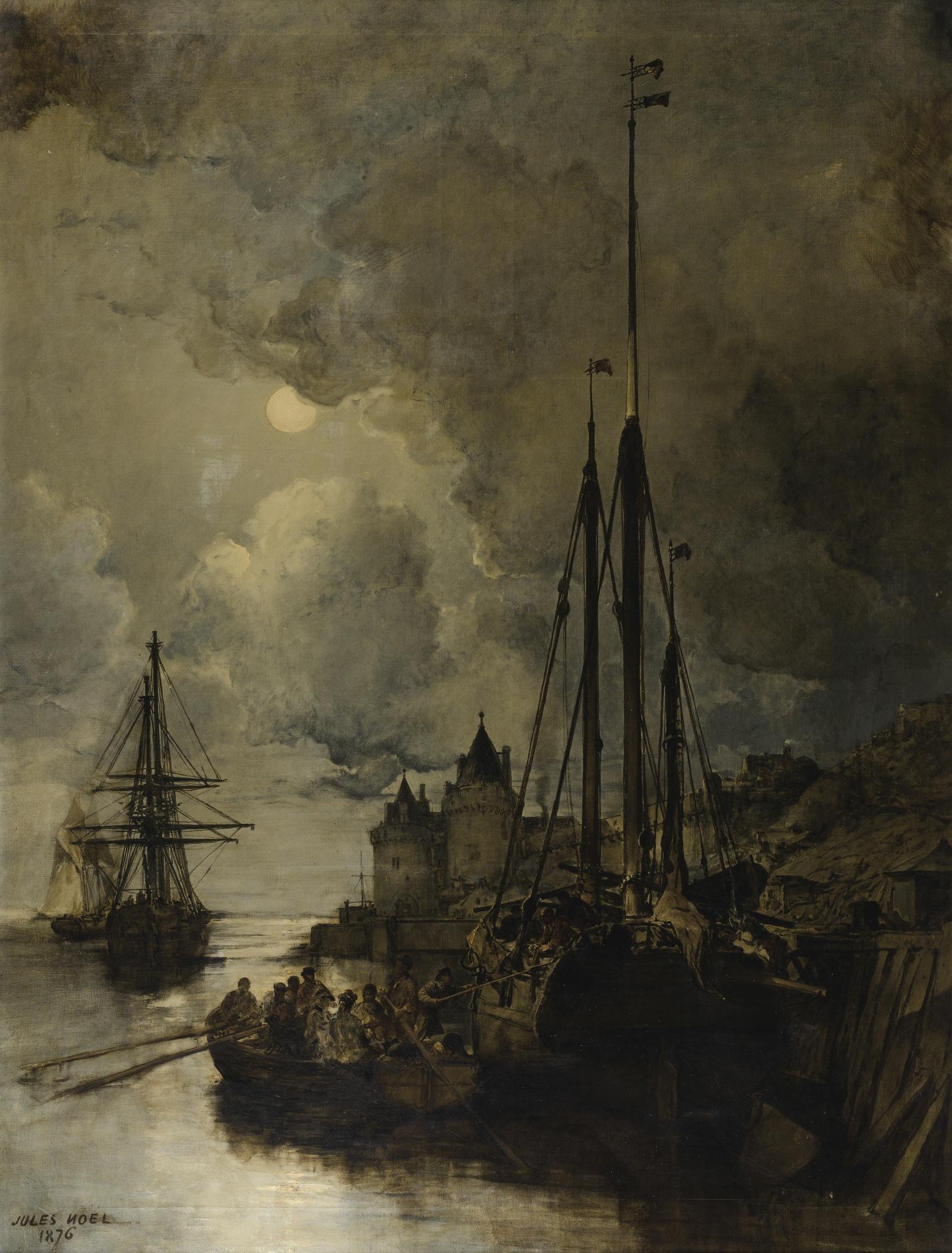 Jules-Achille Noël - Ville En Bord De Mer Au Clair De Lune
