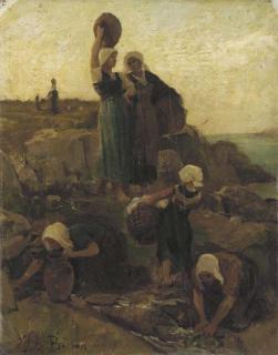 Jules-Adolphe-Aimé-Louis Breton - A la fontaine; Douarnenez
