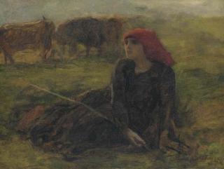 Jules-Adolphe-Aimé-Louis Breton - Bergère dans un pré