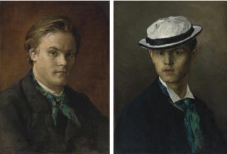 Jules Bastien-Lepage - French portrait Of Emile Bastien-Lepage And Portrait Of A Man With A Boater (Possibly A Self Portrait): Two Works