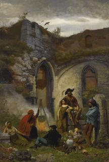 Jules Breton - French campement De Bohémiens, Dans Les Ruines De L\'Abbaye De Saint-Bavon (Gand)