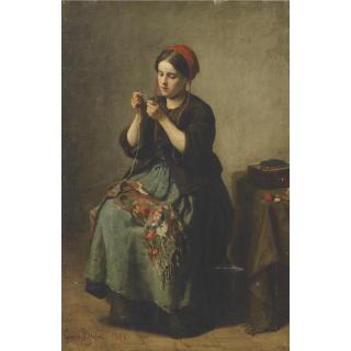 Jules Breton - French Peasant Woman Threading A Needle