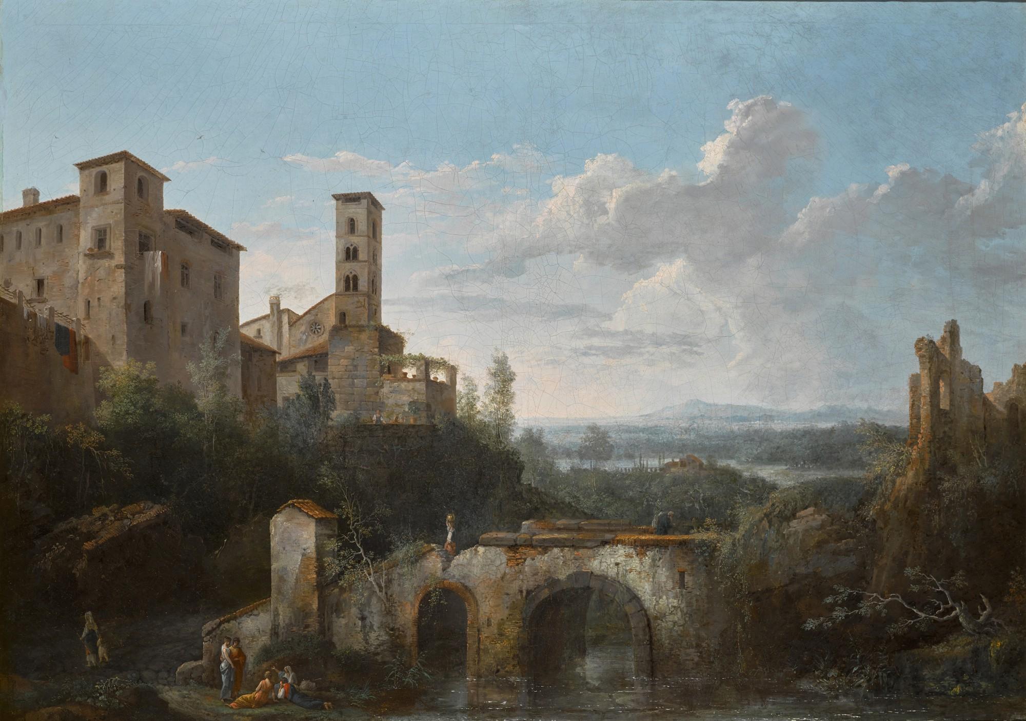 Jules César Denis Van Loo - A River Landscape With Ruins Of An Aqueduct