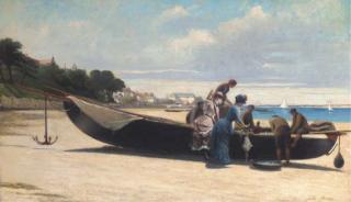 Jules-Charles Aviat - Elégantes à l\'arrivée des pêcheurs dans la Baie Arcachon