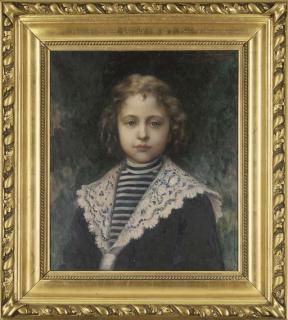 Jules Charles Aviat - Portrait of a young girl, bust length, in a sailor\'s outfit