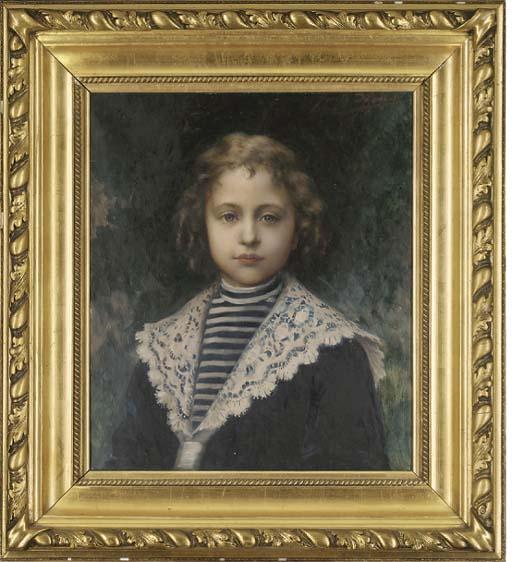 Jules Charles Aviat - Portrait of A Young Girl, Bust-Length, In A Sailor\'S Outfit