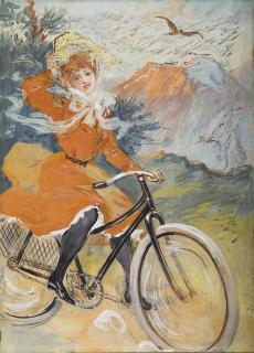 Jules Cheret - Jeune femme en velo