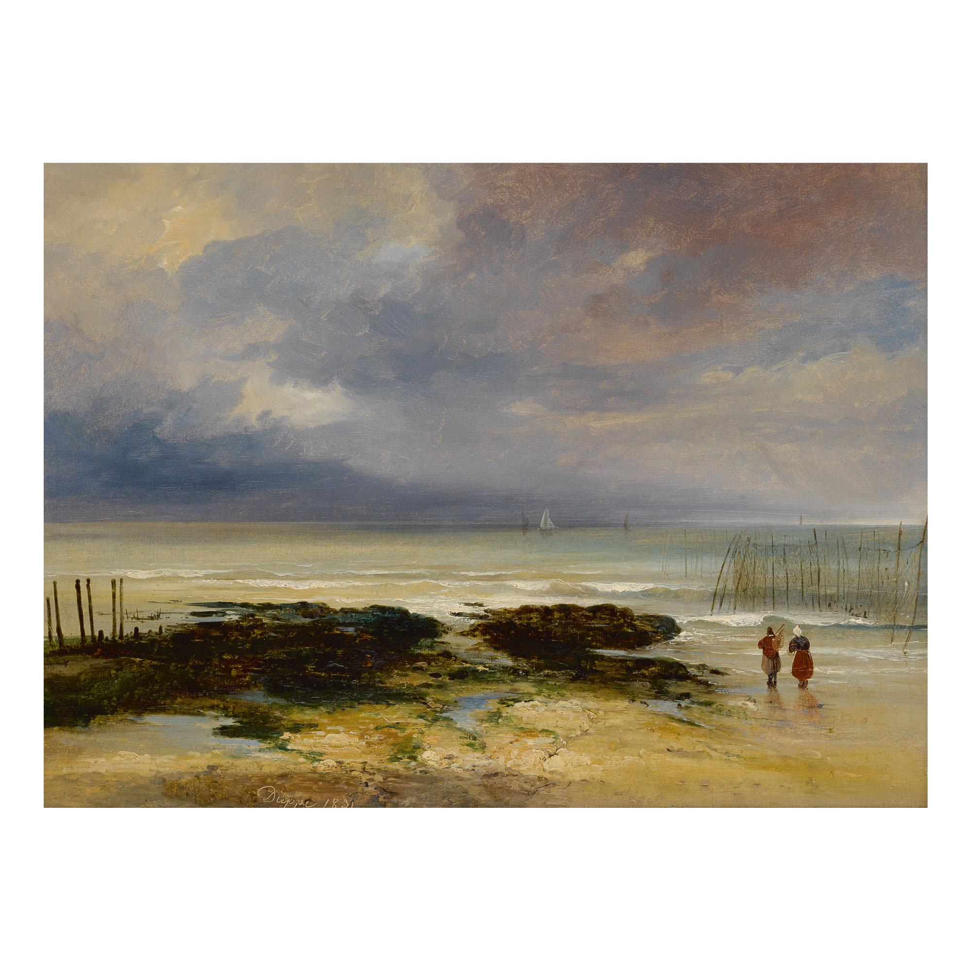 Jules Coignet - View Of The Beach At Dieppe