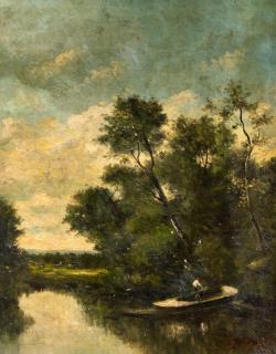 Jules Dupré - Angler auf dem Waldsee