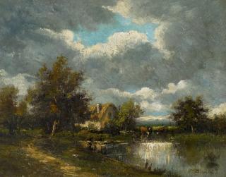 Jules Dupré - Bauerngehöft am See.