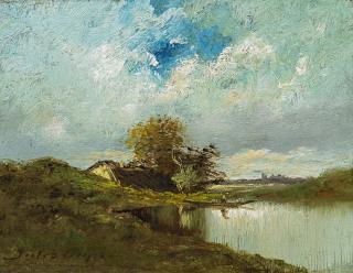 Jules Dupré - Bauernkate am Teich.
