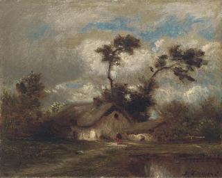 Jules Dupré - Beside A Country Cottage