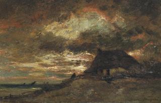 Jules Dupre - Chaumière en bord de mer