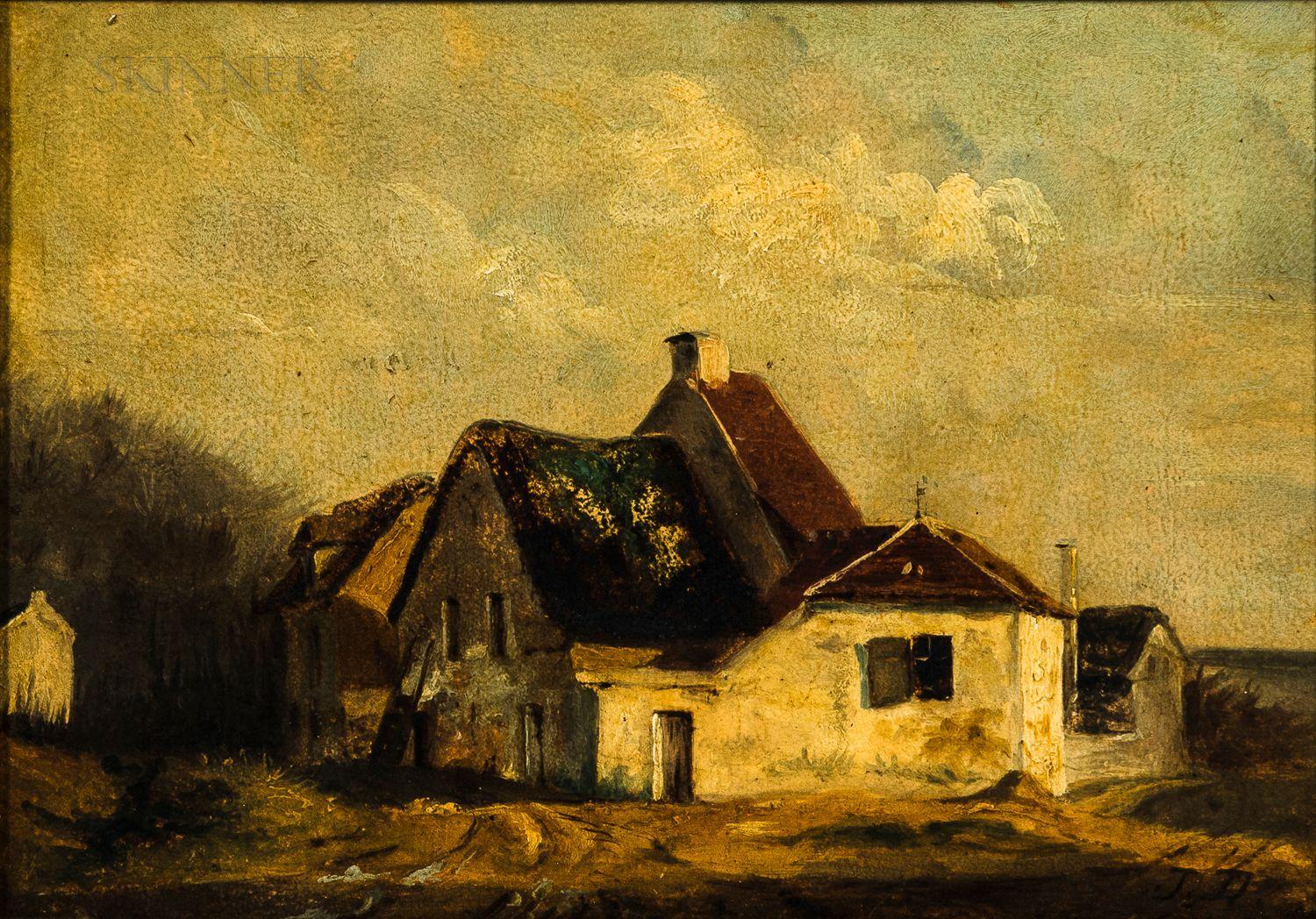Jules Dupré - Country Cottages 6 1/2 x 9 in. (17.0 x 23.0 cm) framed 8 x 10 1/2 x 1 1/4 in.