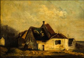 Jules Dupré - Country Cottages 6 1/2 x 9 in. (17.0 x 23.0 cm) framed 8 x 10 1/2 x 1 1/4 in.