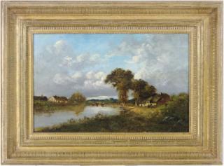 Jules Dupré - Farmhouses along a river