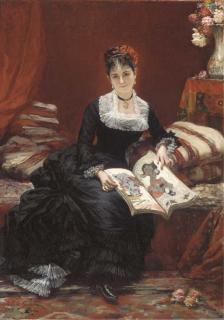 Jules-Emile Saintin - L\'élégante au livre d\'éstampes japonaises