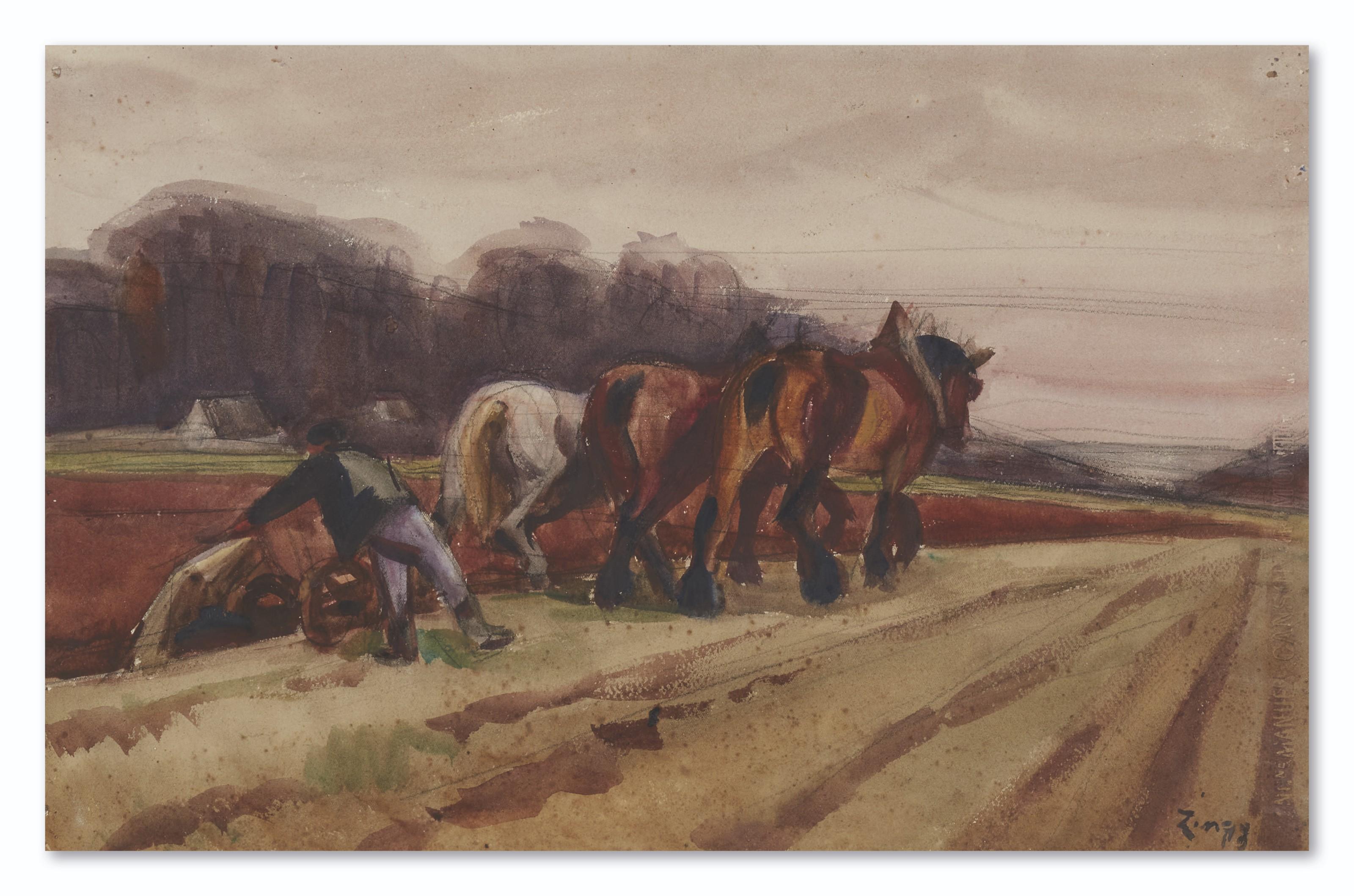 Jules-Émile Zingg - Les Labours (recto); Étude de nu (verso)