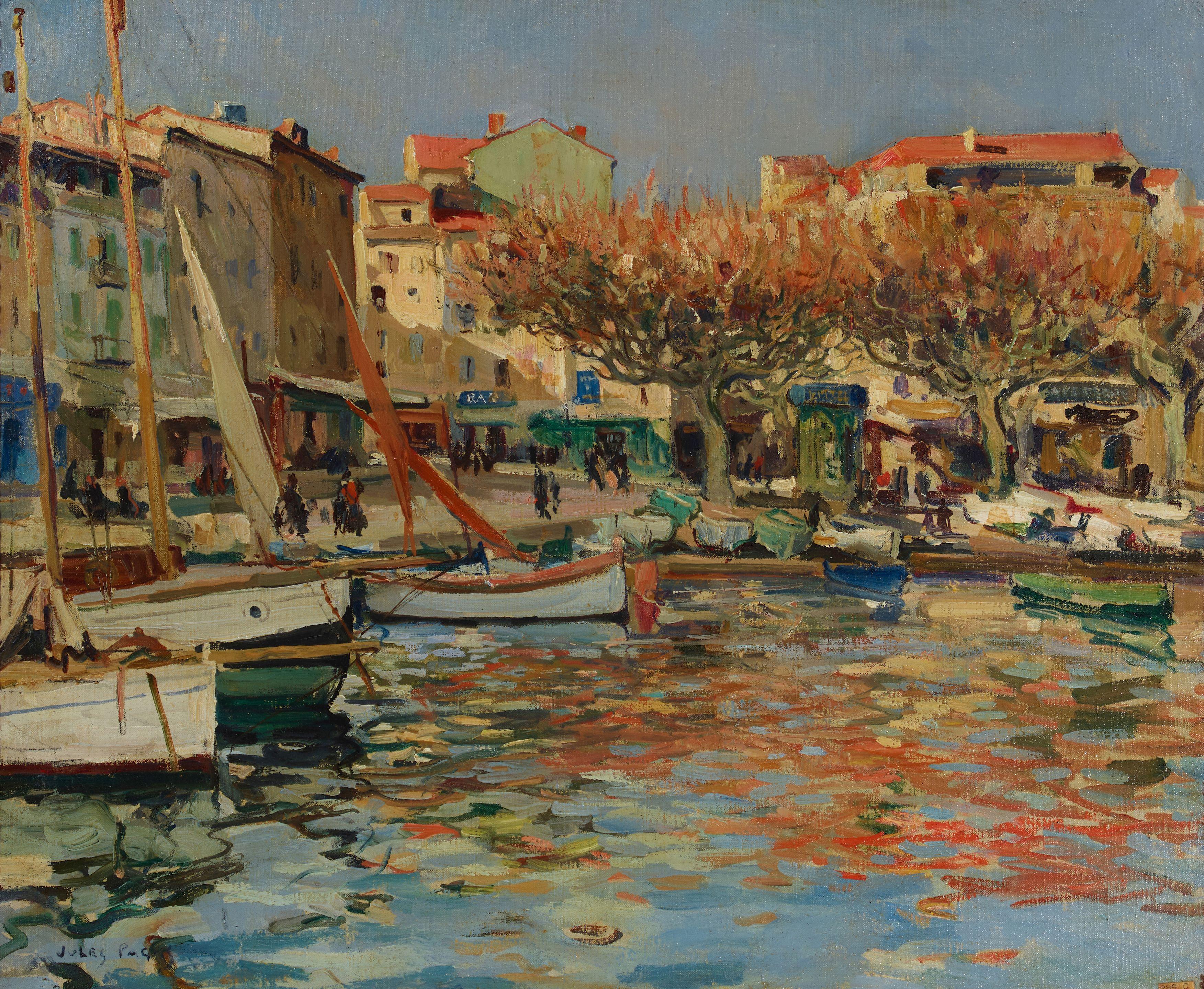 Jules Eugene Pages - Boats in a Harbor
