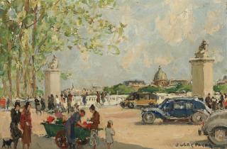 Jules Eugene Pages - Place De La Concorde With American Embassy And Hotel Chillon, Paris; Along The Seine, Spring, Paris (A Pair)