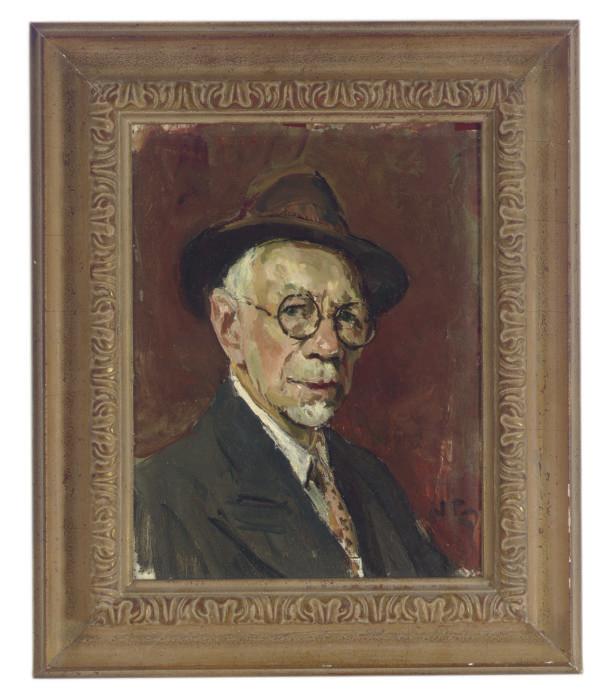 Jules Eugene Pages - Portrait Of A Man With Glasses And A Brown Hat