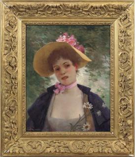 Jules Frederic Ballavoine - A young beauty picking daisies