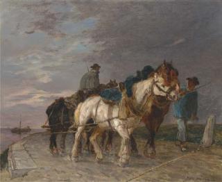Jules Héreau - Pulling a barge at the end of the day
