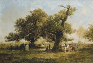 Jules-Jacques Veyrassat - Charrettes Sous Des Arbres