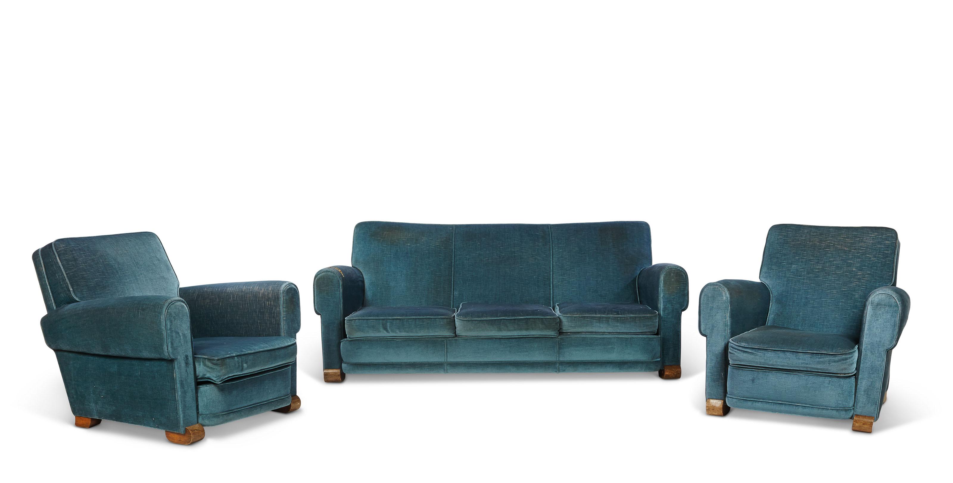 Jules Leleu - Mobilier de salon comprenant un canapé trois places et deux fauteuils, vers 1935