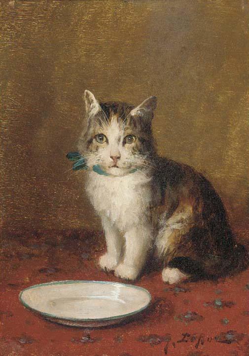 Jules Leroy - A cat with a bowl of milk