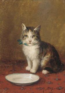 Jules Leroy - A cat with a bowl of milk