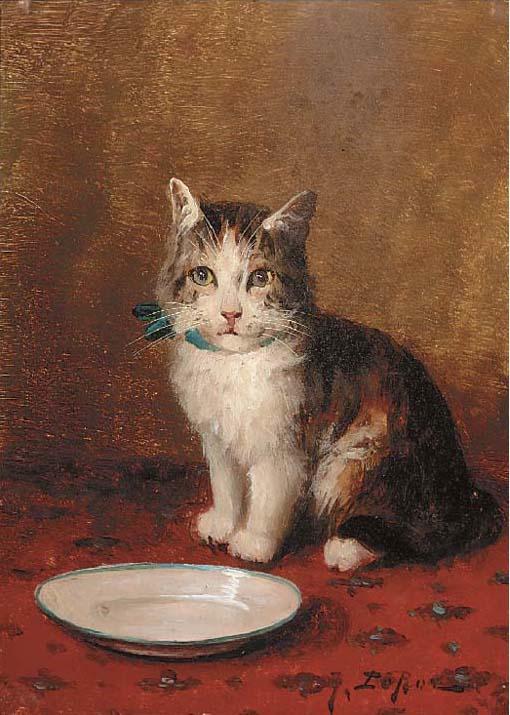 Jules Leroy - A cat with a bowl of milk