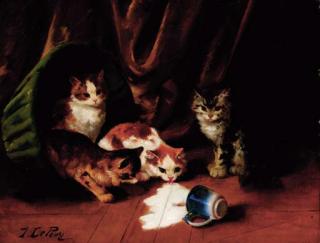 Jules Leroy - Kittens enjoying spilt milk