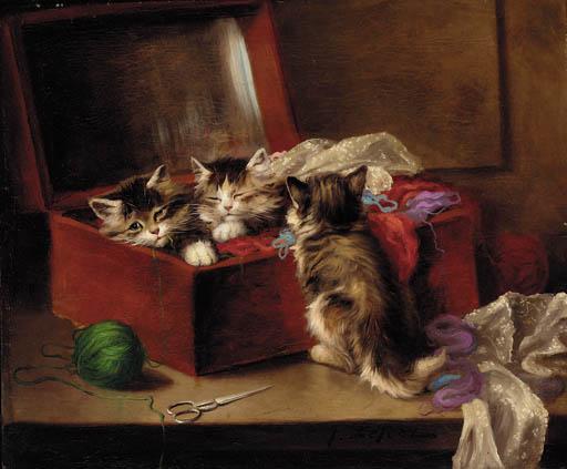 Jules Leroy - Kittens In A Sewing Box