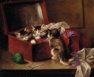 Jules Leroy - Kittens In A Sewing Box