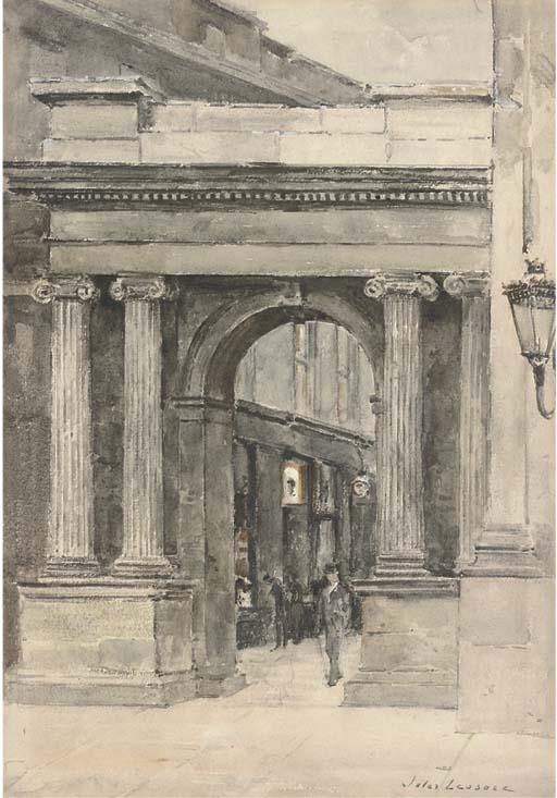 Jules Lessore - A Suited Gentleman Wandering Through An Arcade