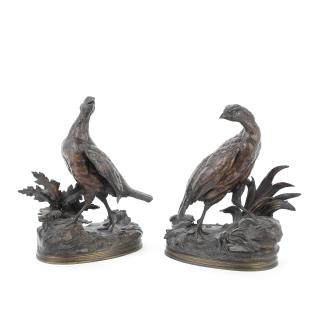 Jules Moigniez - A Pair Of Patinated Bronze Models Of Partridges
